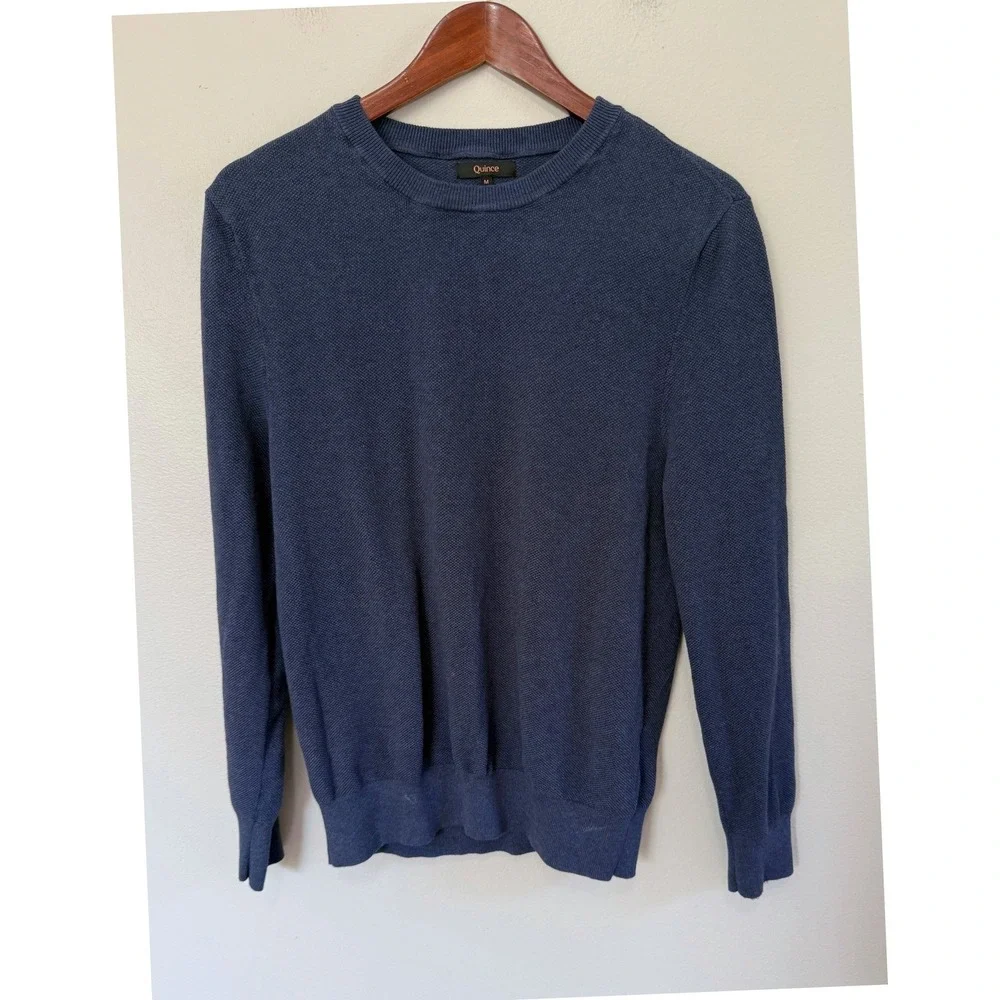 Quince Men's 100% Organic Cotton Pique Crewneck Sweater In Heather Navy Size Med